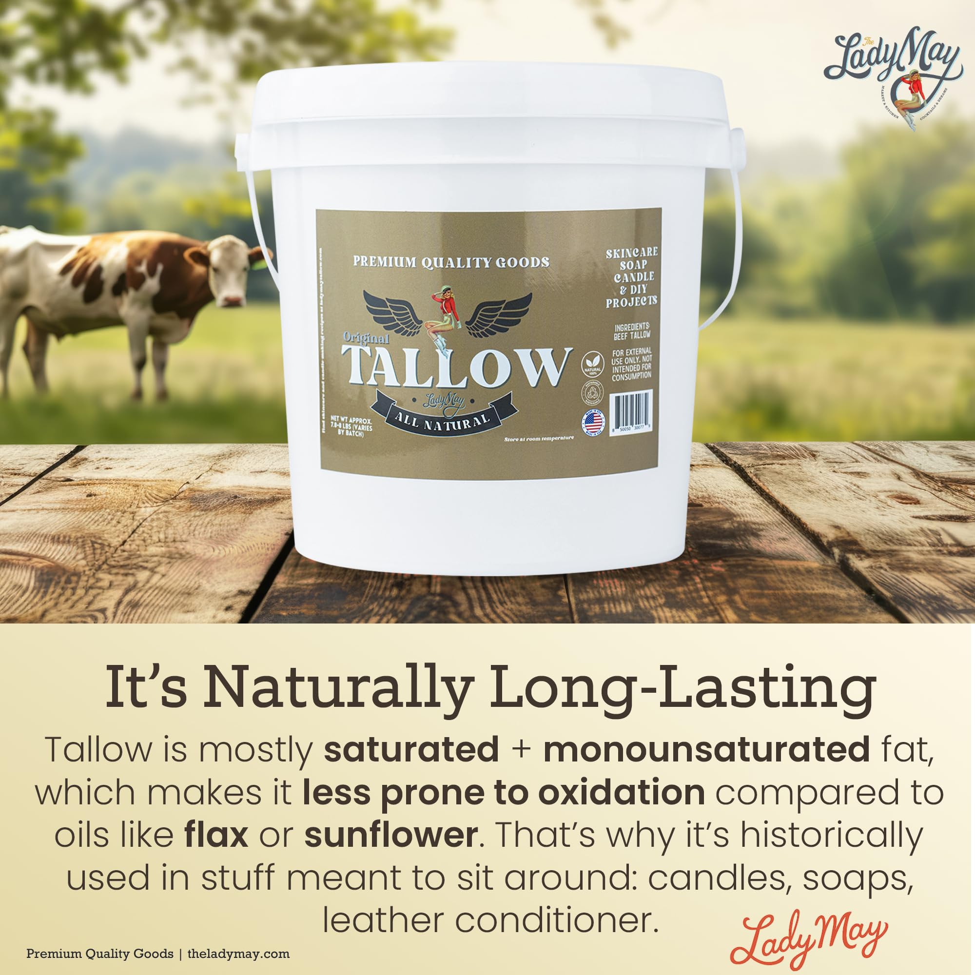 Lady May Tallow rendered fat texture for crafts and bases.