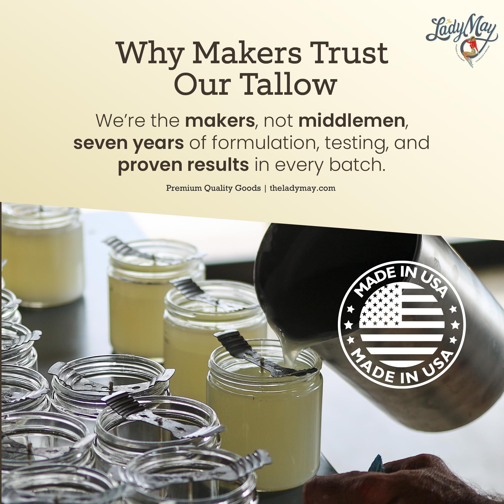 Lady May Tallow nourishing skincare application for routines.