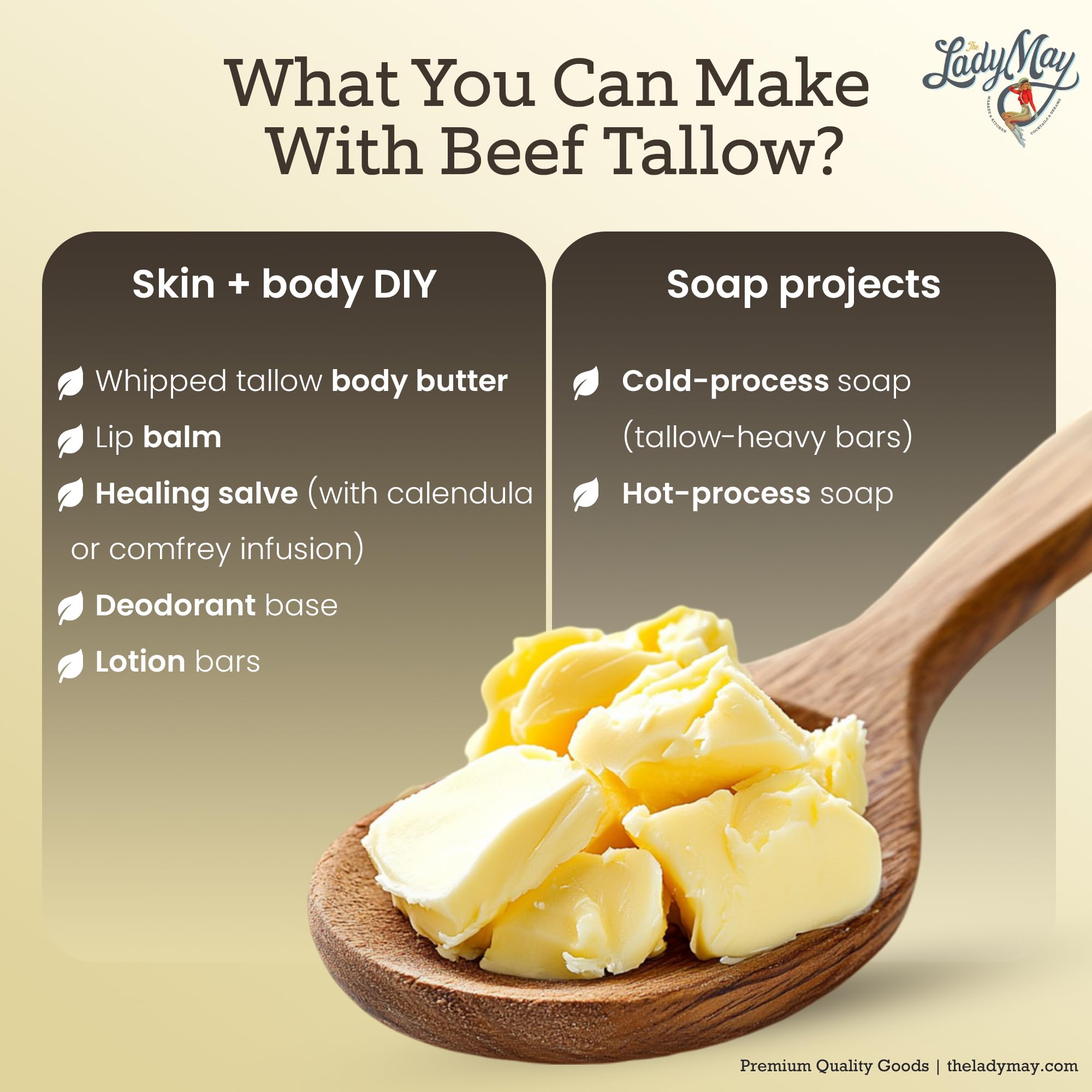 Lady May Tallow soap lather enhances artisanal bars.