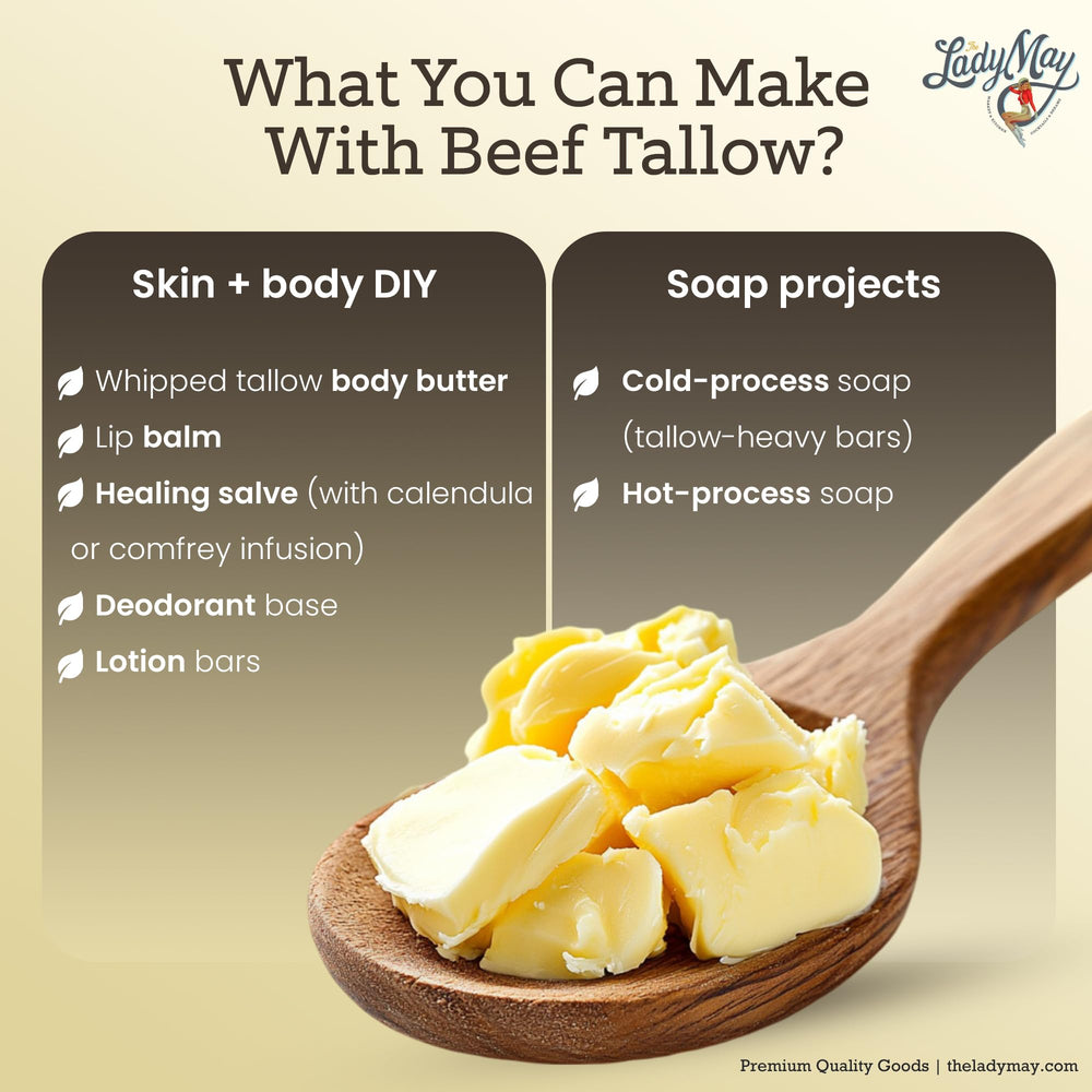 Lady May Tallow soap lather enhances artisanal bars.