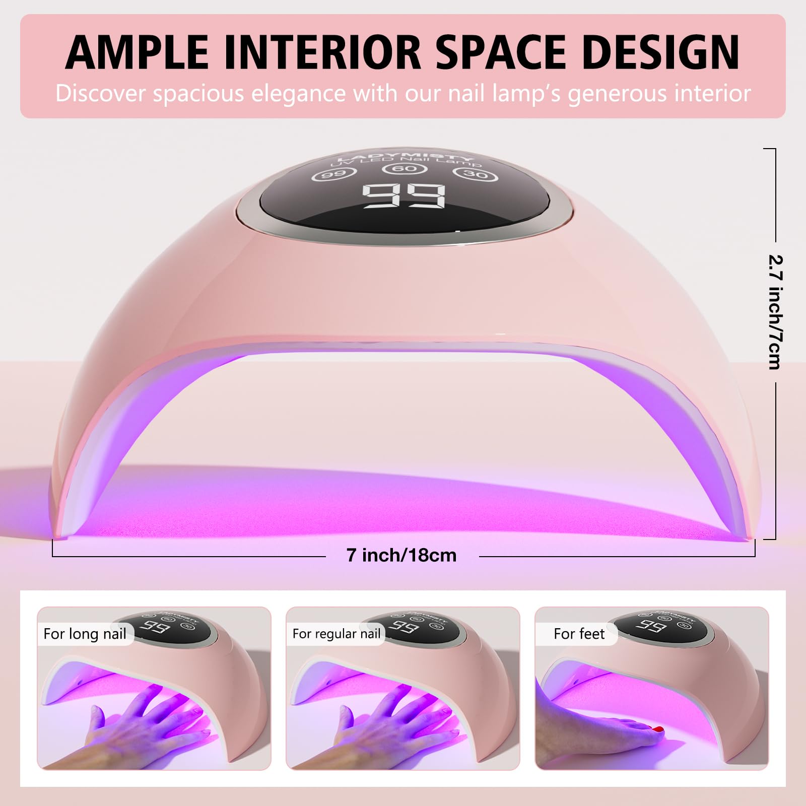 LadyMisty 72W UV LED nail lamp pink shell for stylish home use.
