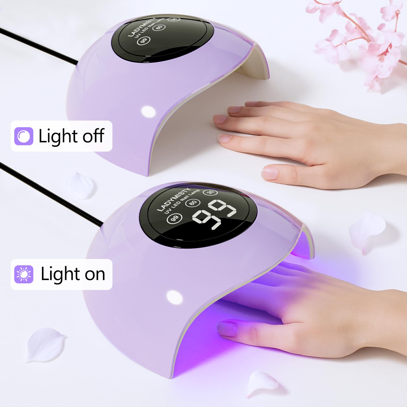 LadyMisty 72W UV nail lamp gel cure range suitable for coats and builders