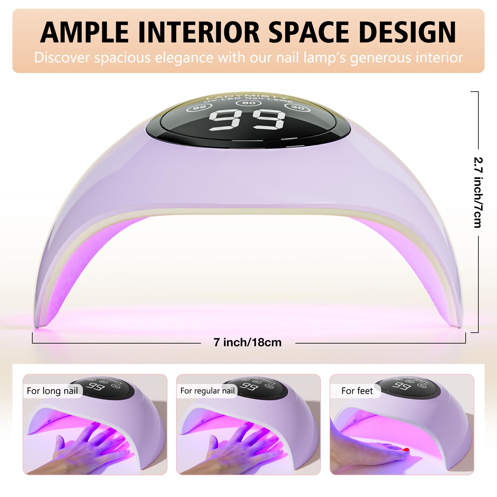 LadyMisty 72W UV nail lamp with LCD display for precise timed gel cycles
