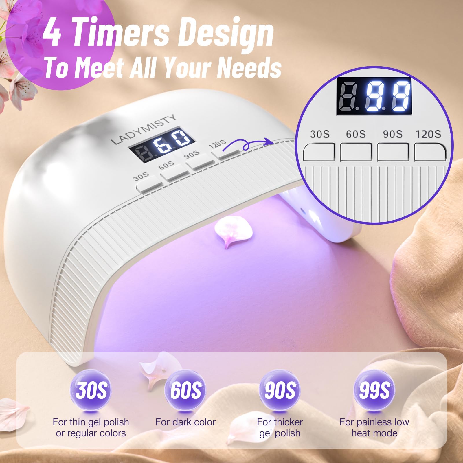 LadyMisty UV nail lamp with 30 dual beads offering wide curing coverage
