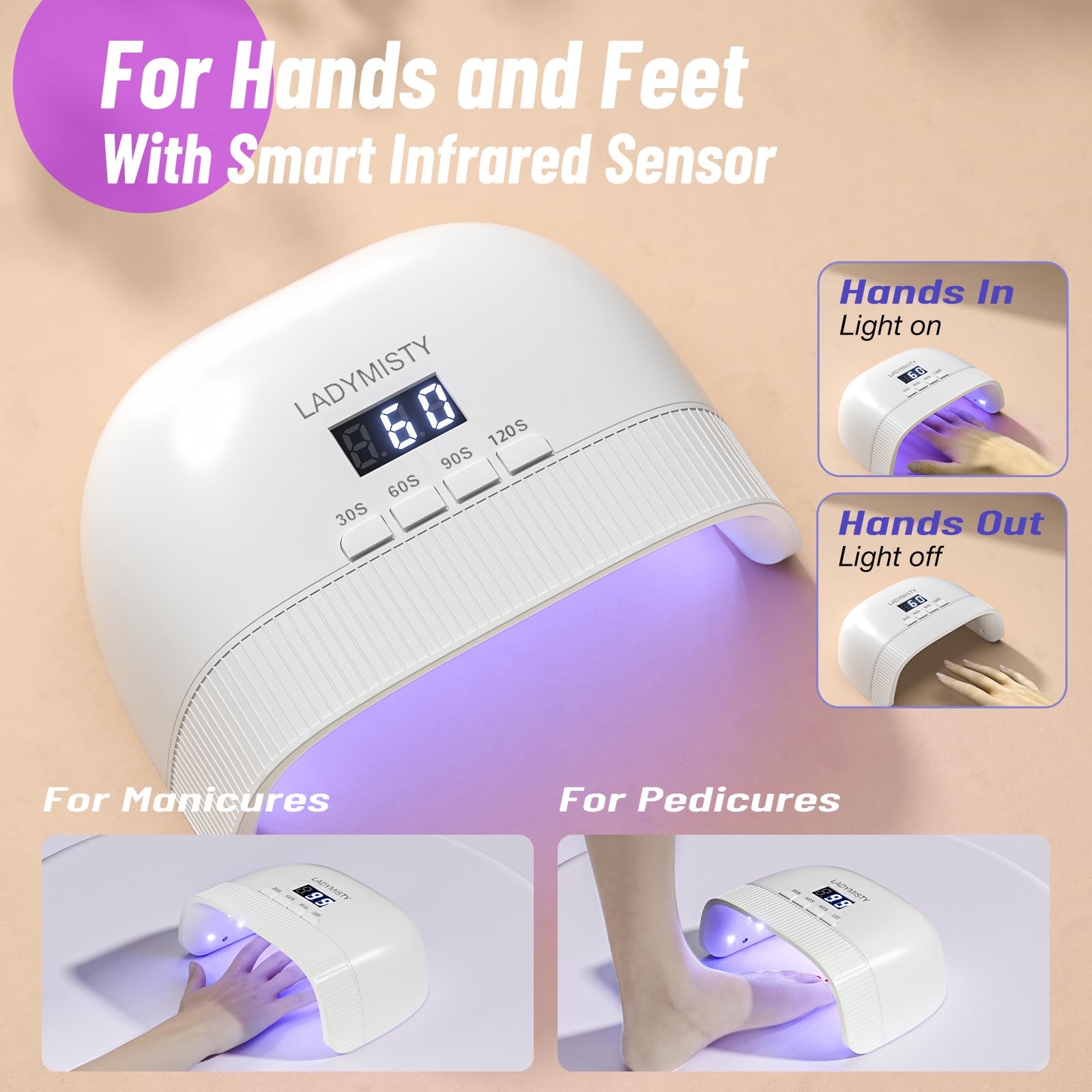 LadyMisty UV nail lamp four timers provide flexible curing options