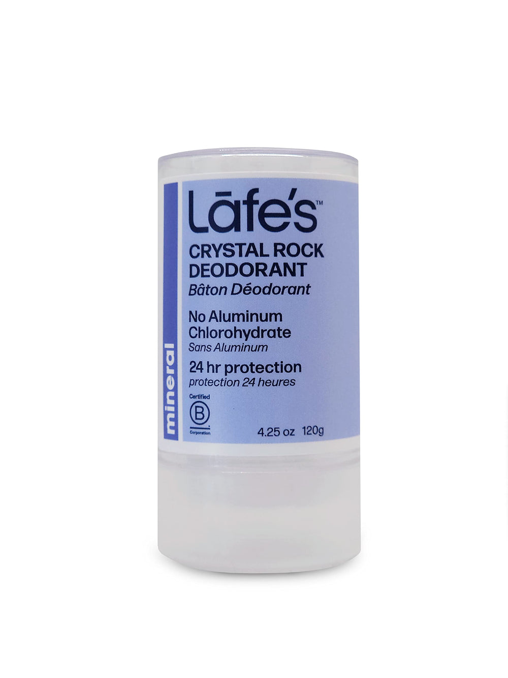 Desodorante Lafe's Crystal Rock neutro, aplicación en punta, protección de 24 horas.