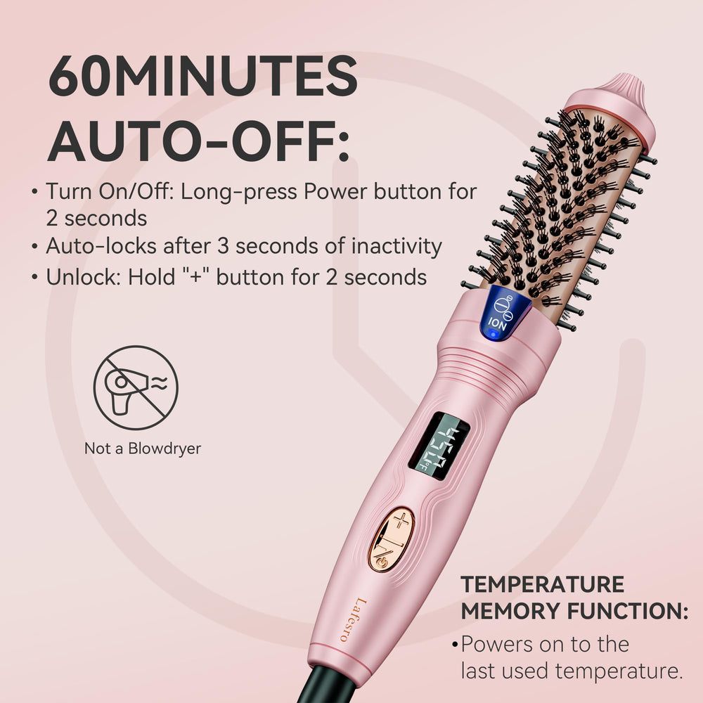 Lafesro Thermal Brush ionic technology delivers negative ions for frizz control.