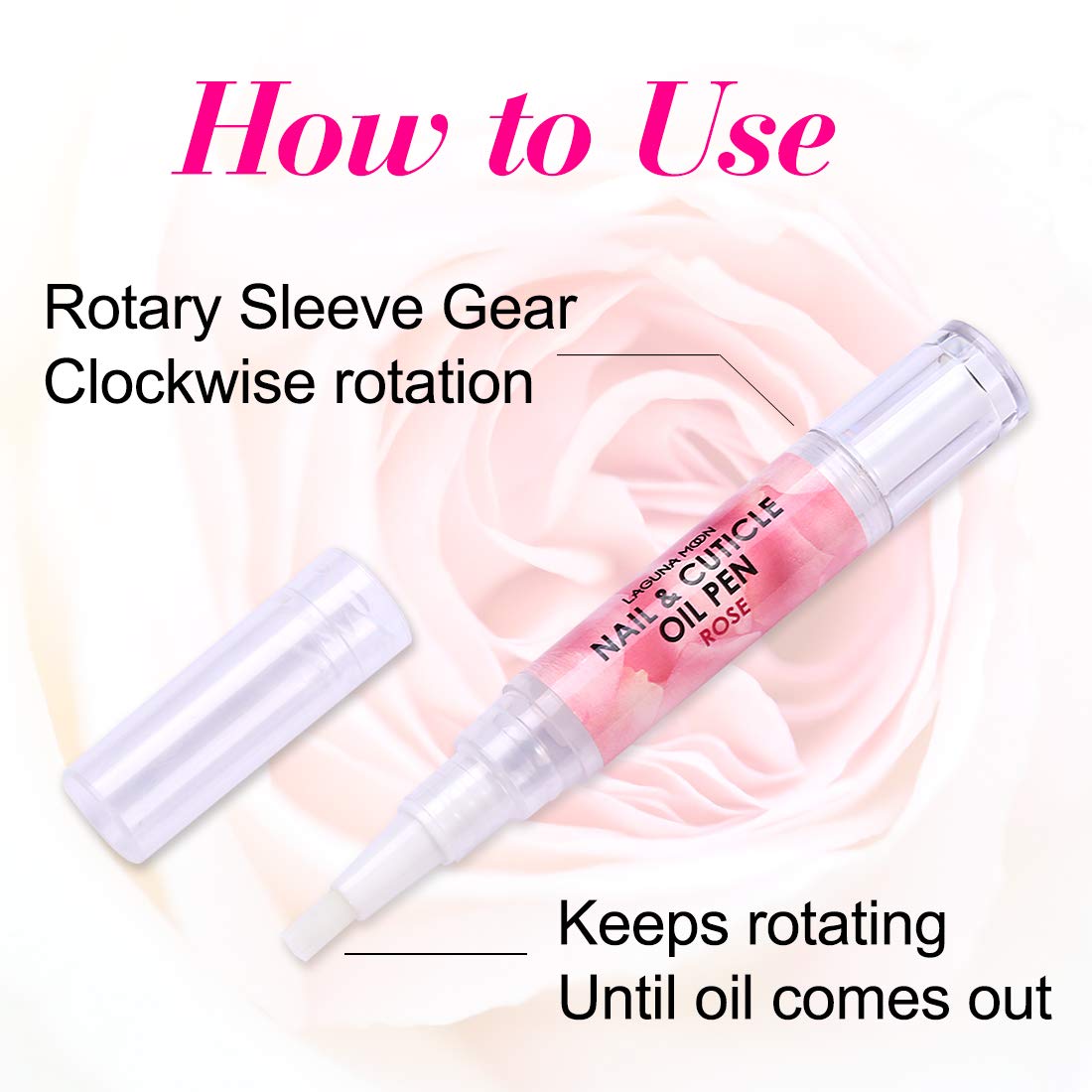 Lagunamoon aceite de cutícula natural con rosa para nutrición de uñas.