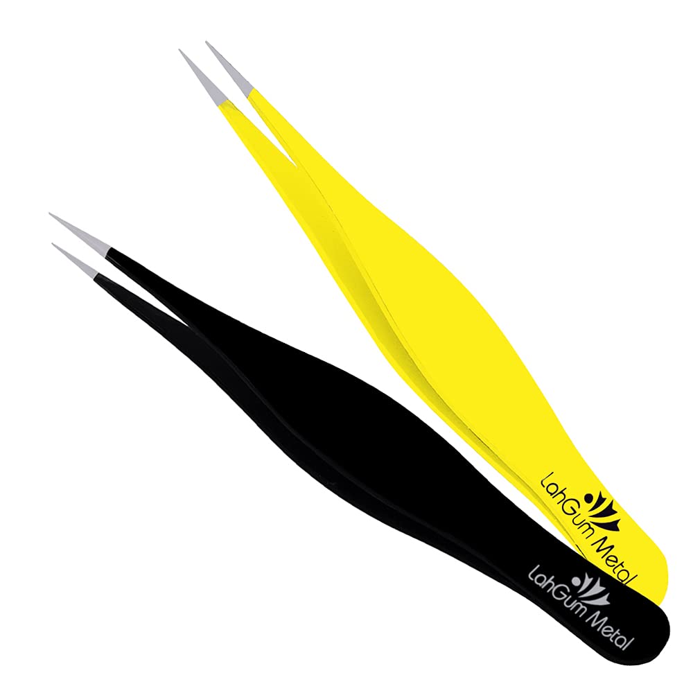 LahGum Metal precision tweezers close-up showing ultra-fine tip for meticulous grooming.
