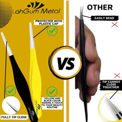 LahGum Metal sharp-tip tweezers packaged with caps for safe use.