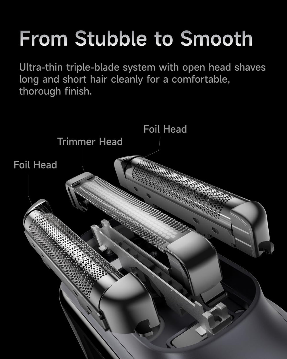 Laifen P3 Pro ultra-thin foil and stainless blades for efficient shaving.