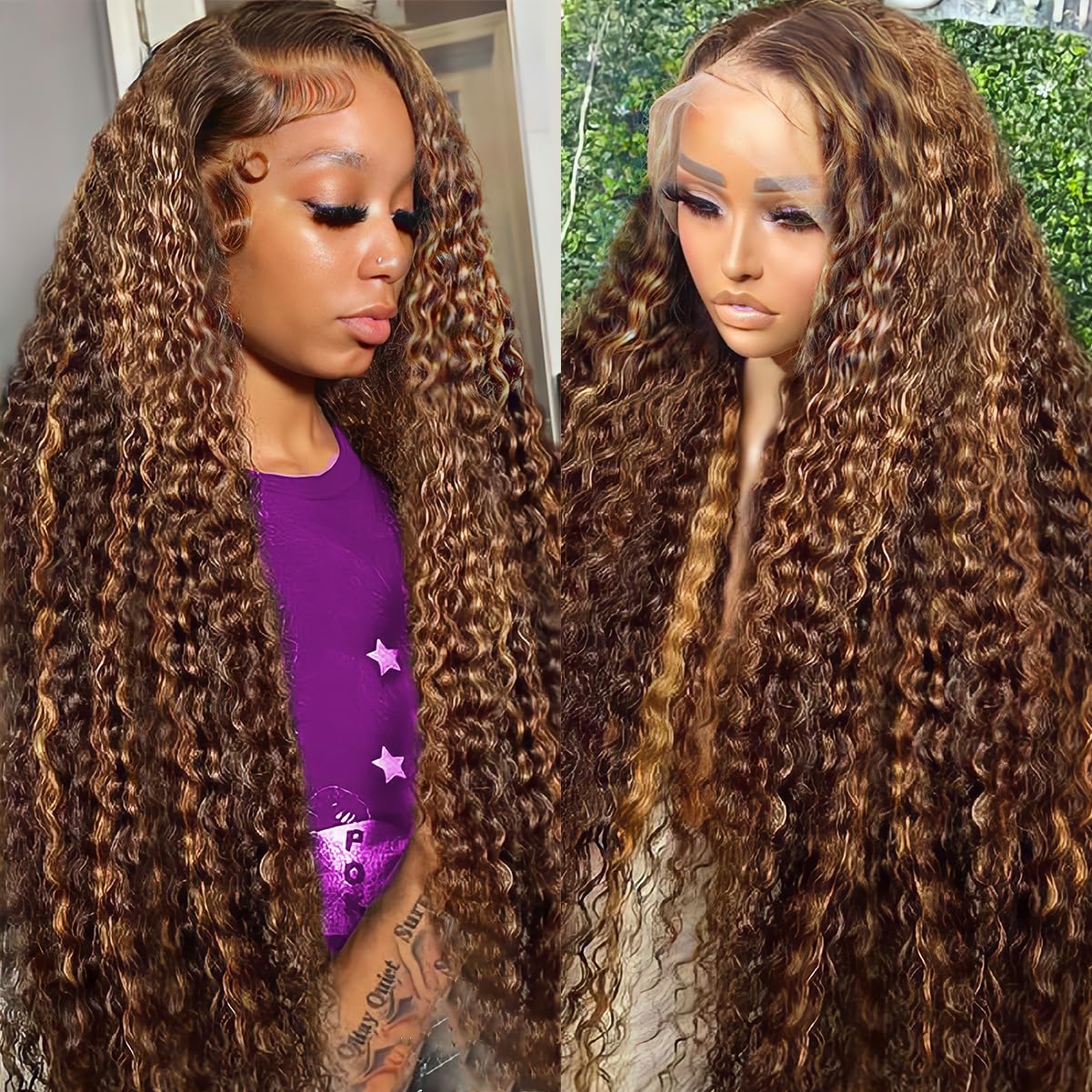LAINSS 13x6 highlight deep wave lace front closeup shows natural parting and baby hairs.