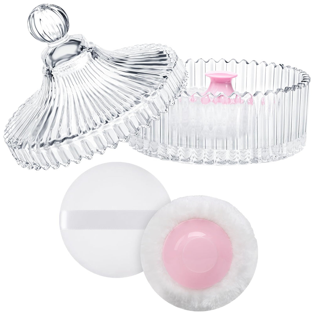 LAKIRA extra large powder puff container viewed from top showing crystal glass and lid