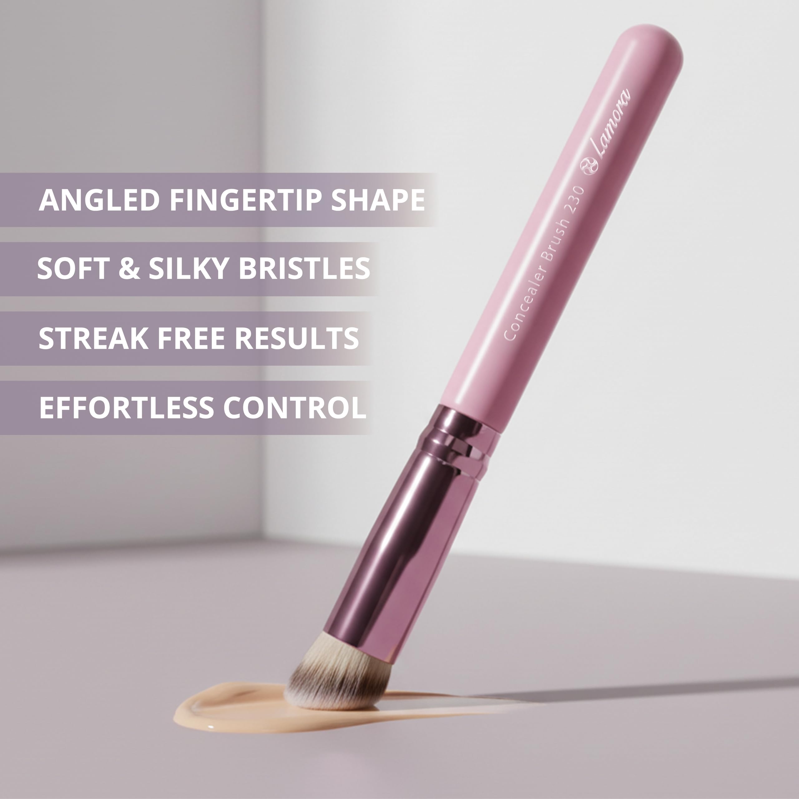 Lamora edge cleanup brush helps sharpen makeup around lips and brows