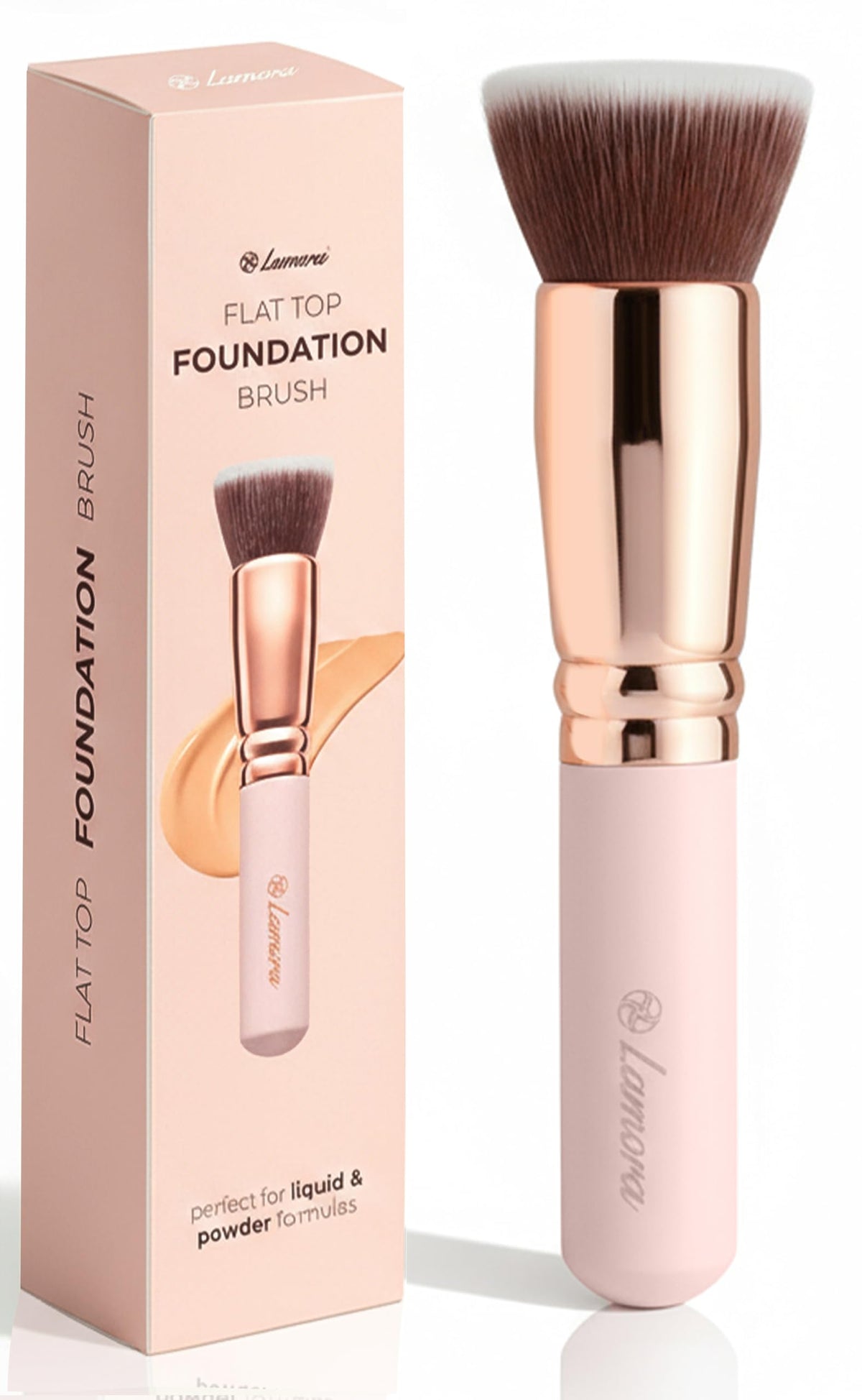 Lamora flat-top kabuki brush close-up enabling precise foundation application