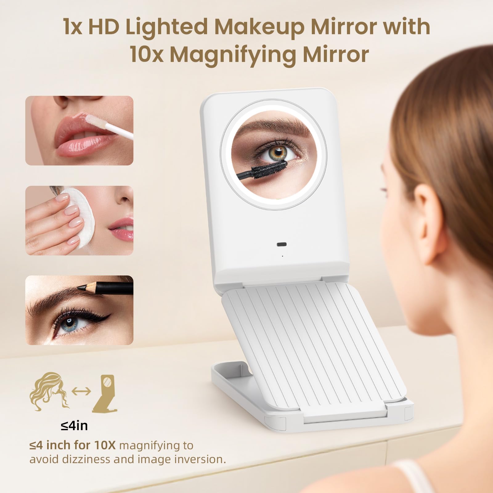 Dimmable touch control delivers personalized lighting for makeup.