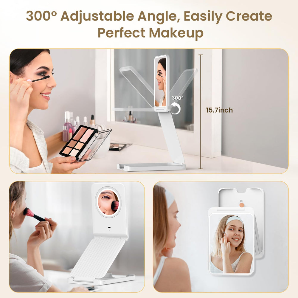 Foldable travel mirror with compact design fits easily in luggage.