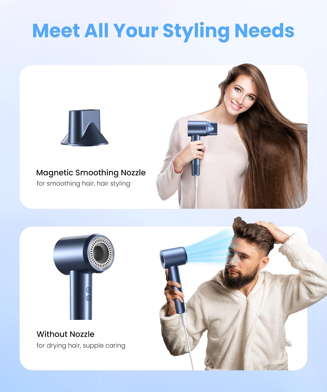 LAMPICK five temps three speeds illustration shows versatile styling options.
