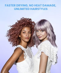 LAMPICK hair dryer wind speed graphic indicates powerful airflow for quick styling.