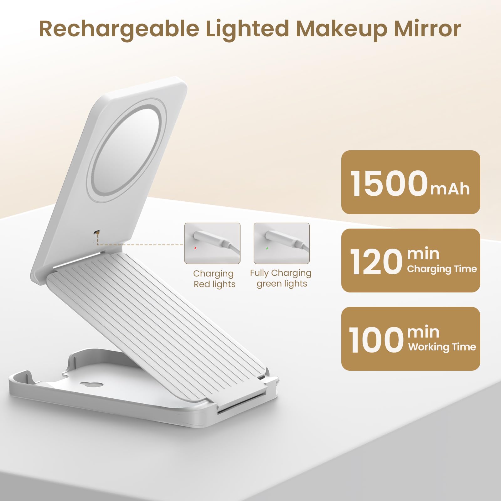 Rechargeable 1500mAh battery powers cordless makeup sessions.