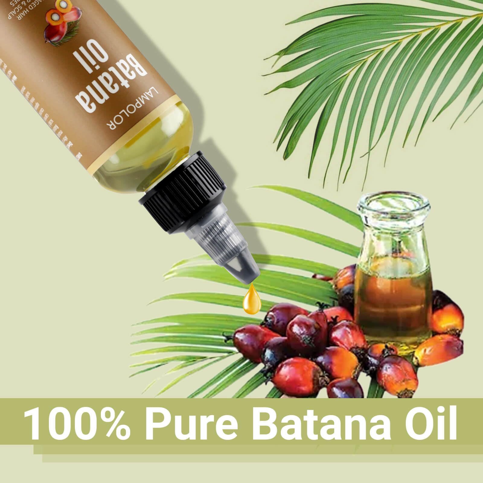 Lampolar Batana Oil on hair for shine and strength.