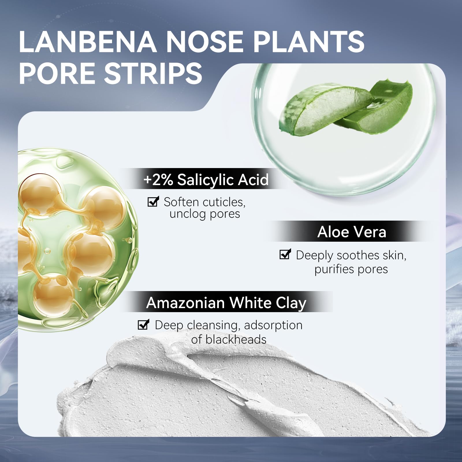 LANBENA 3-in-1 set packaging with strips, serum, and papers.