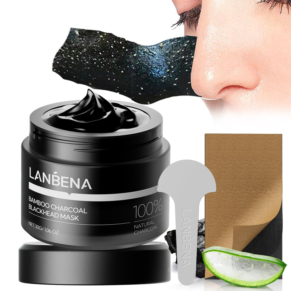 LANBENA mascarilla carbón bambú para tiras nasales purifica poros.
