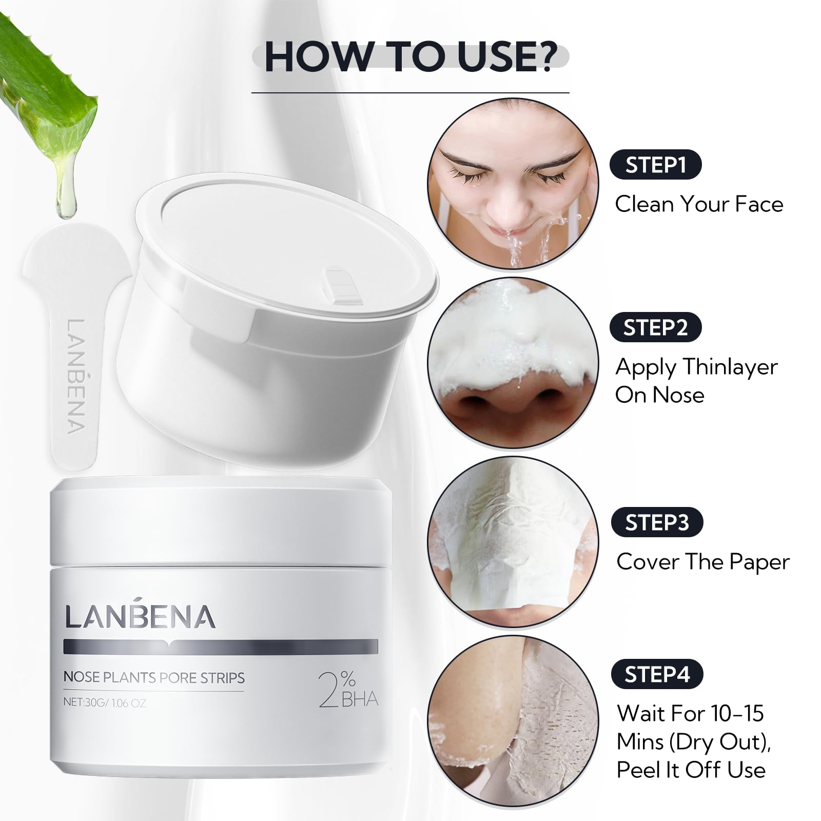 LANBENA Mask wet-application closeup demonstrates even spread across pores.