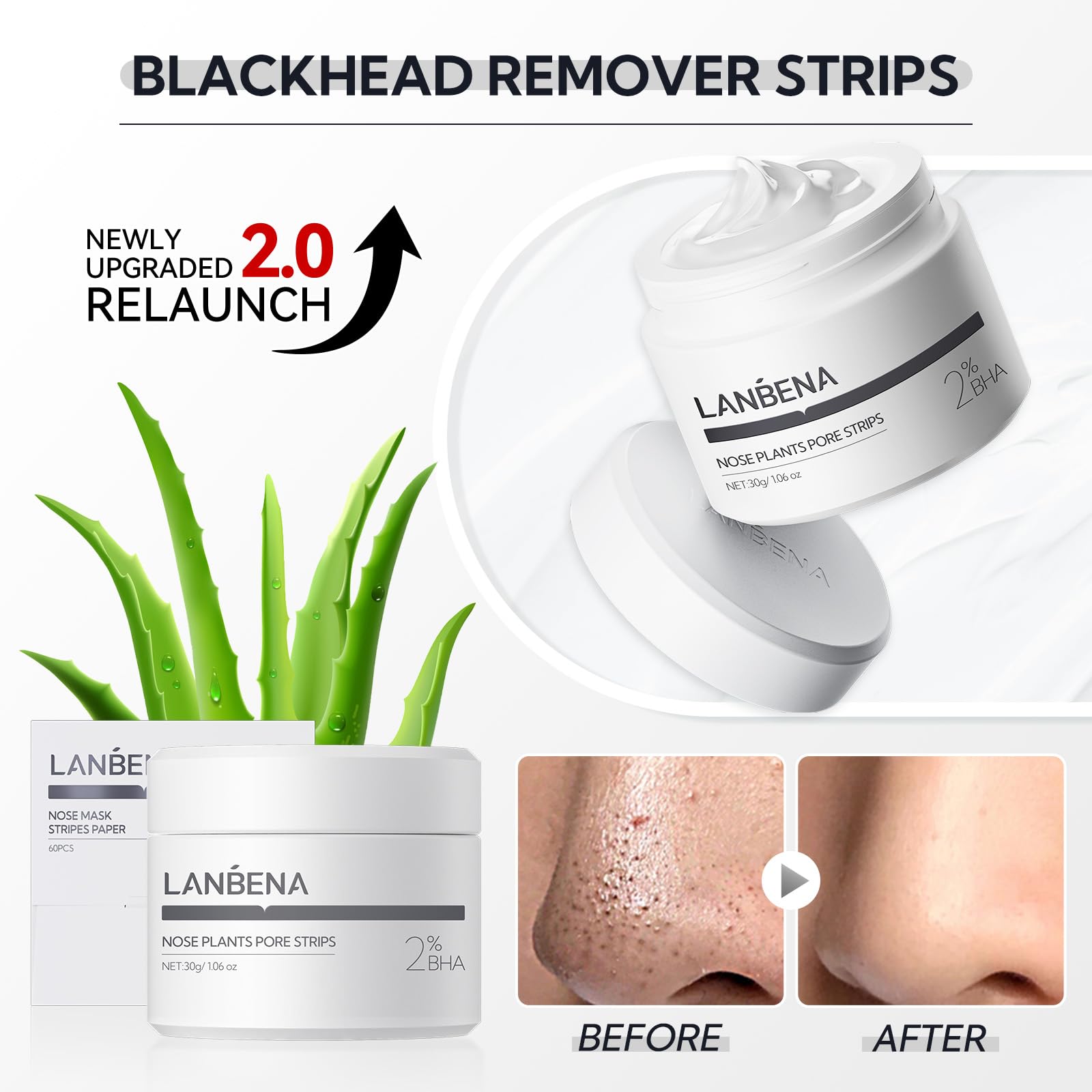 LANBENA Nose Strip closeup highlights deep cleansing of pores.