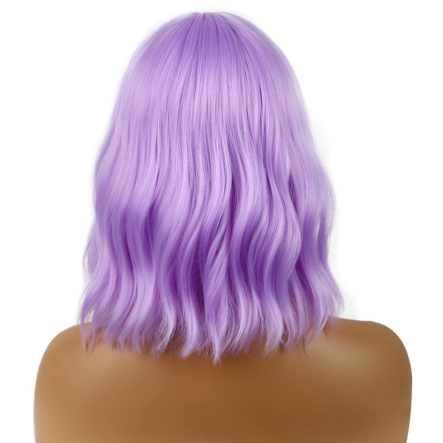 LANCAINI cosplay wig in purple with face-framing bangs for versatile looks.