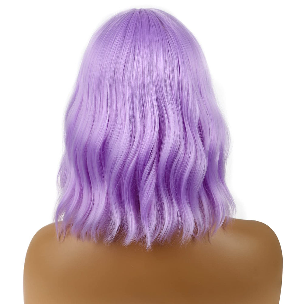 LANCAINI cosplay wig in purple with face-framing bangs for versatile looks.