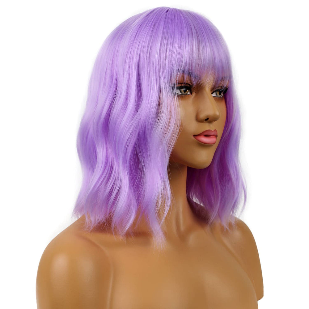 LANCAINI curly wavy texture wig in purple enhances playful outfits.
