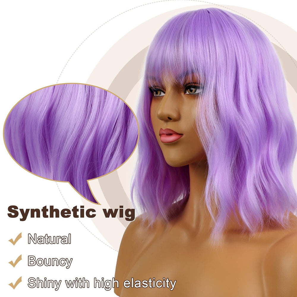 LANCAINI loose wavy shoulder-length wig in purple adds natural volume.