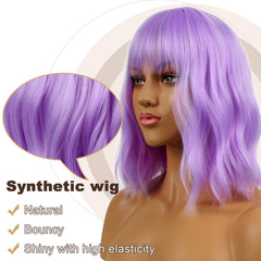 LANCAINI loose wavy shoulder-length wig in purple adds natural volume.