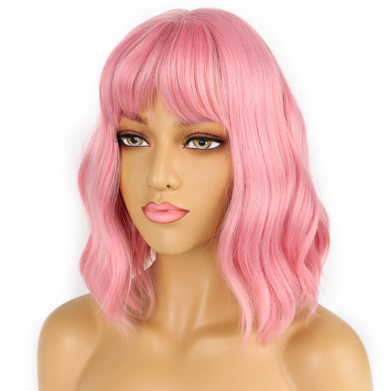 LANCAINI pastel bob wig pink side view showing shoulder-length waves