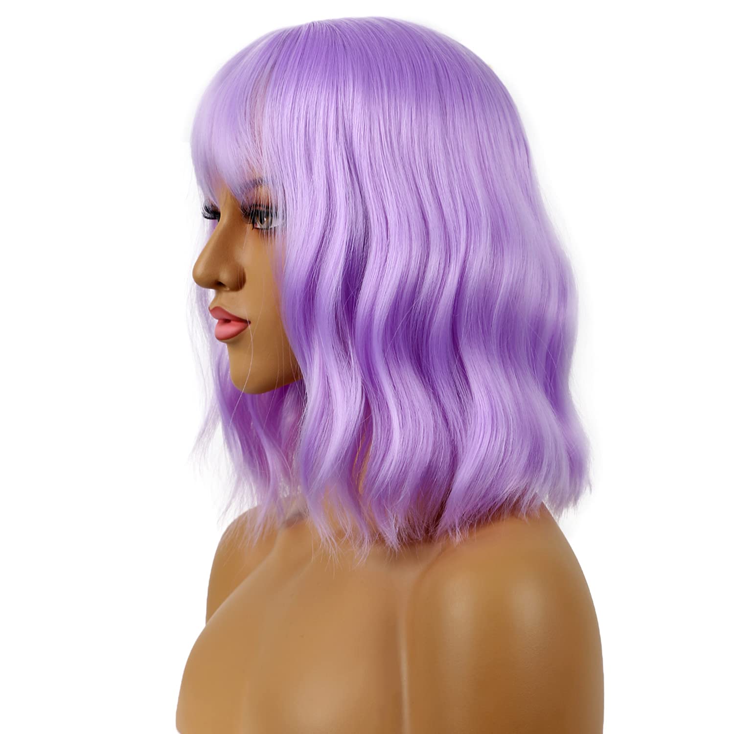 LANCAINI wig with rose net cap in purple for comfortable wear.