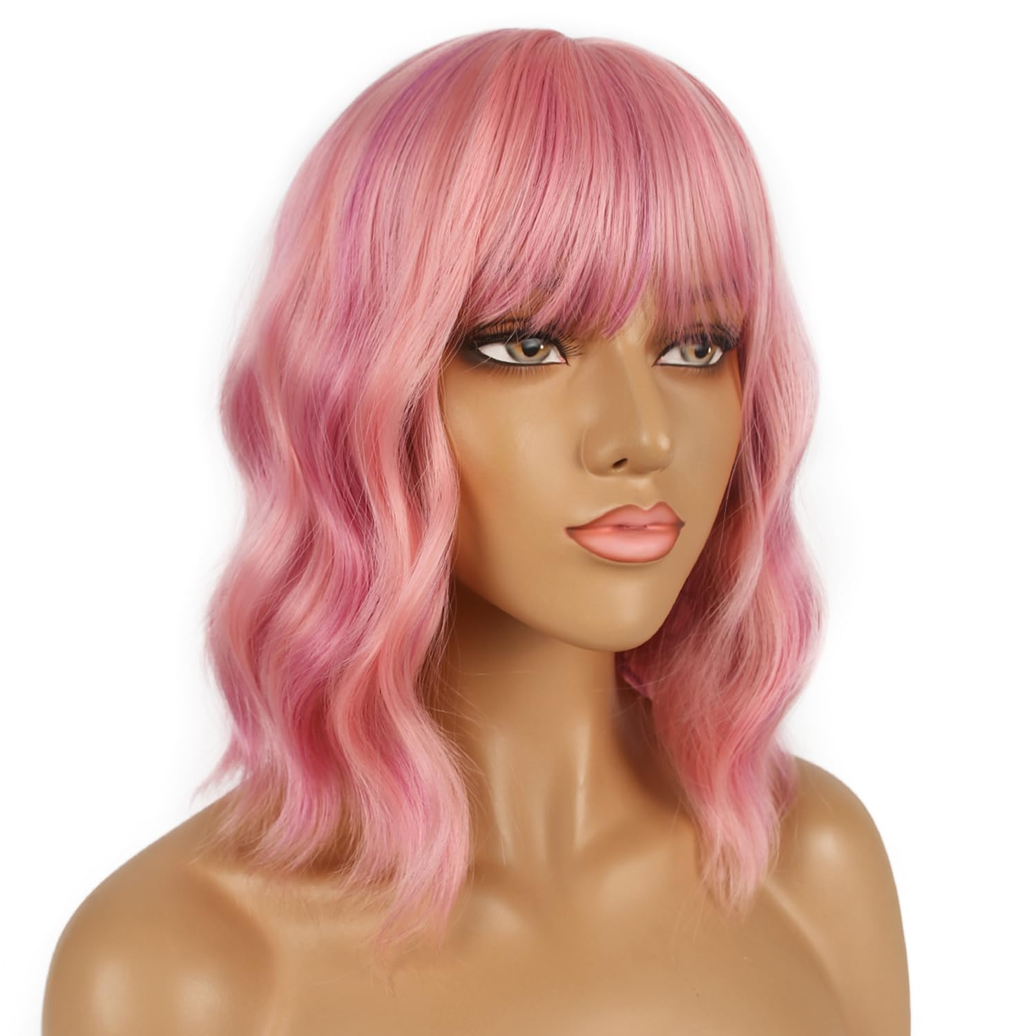 LANCAINI synthetic heat-resistant wig pink offers soft touch and easy styling.