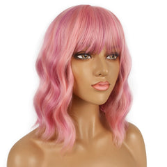 LANCAINI synthetic heat-resistant wig pink offers soft touch and easy styling.