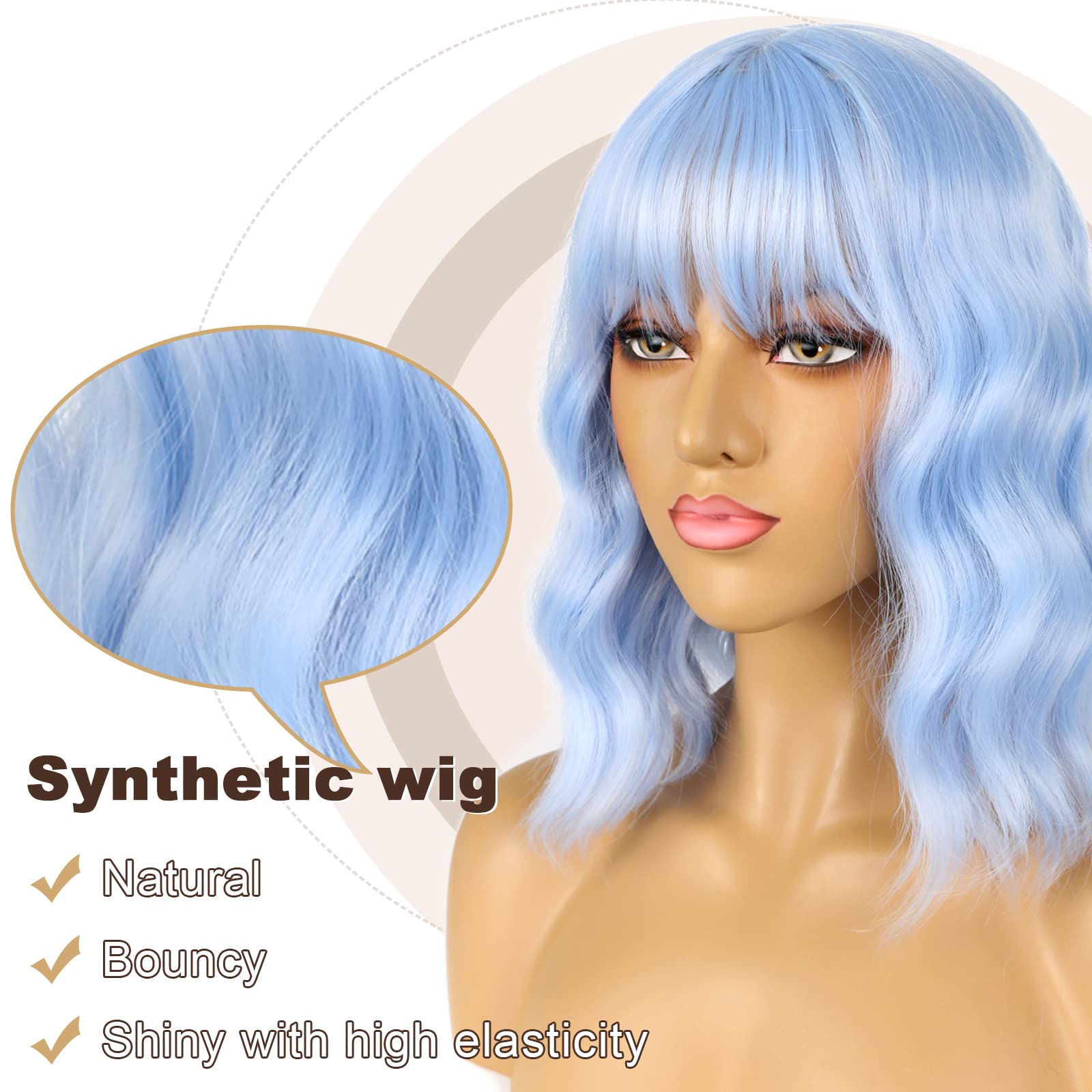 LANCAINI synthetic heat-resistant wig in light blue with subtle shine for cosplay