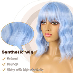 LANCAINI synthetic heat-resistant wig in light blue with subtle shine for cosplay