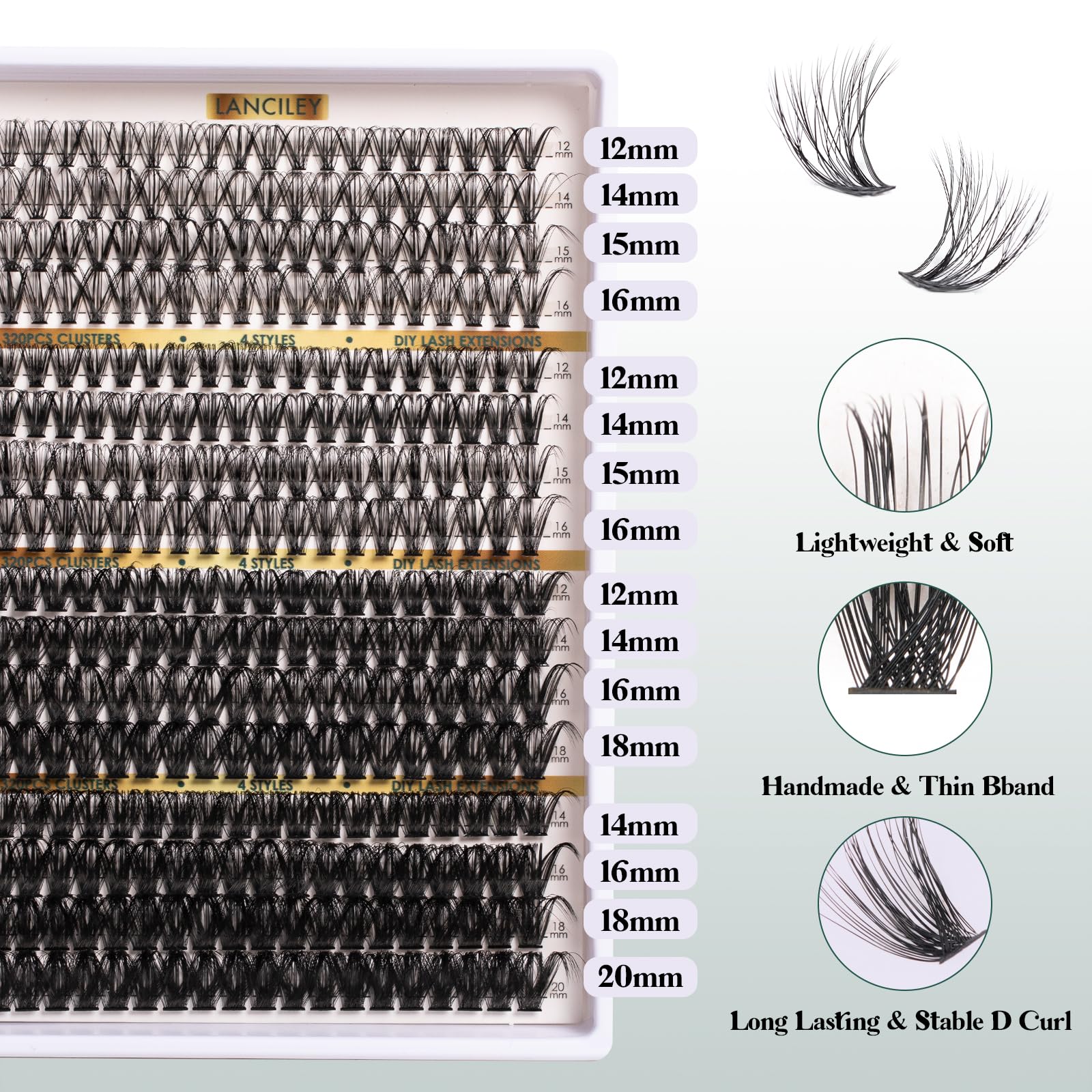 Lanciley lash-bond and seal provide durable, waterproof hold for all-day wear.