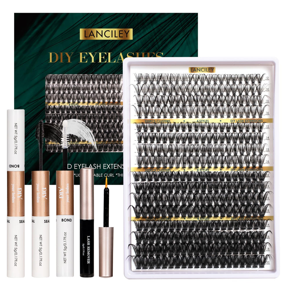 Lanciley lash clusters 320pcs in 12-20mm for customizable volume at home.
