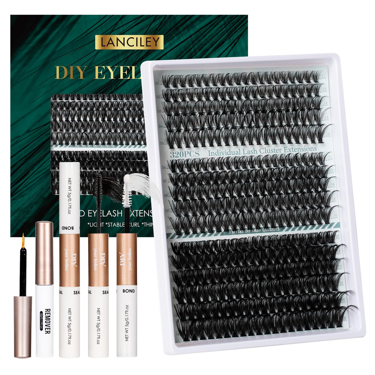 Lanciley lash clusters kit 320pcs 11-20mm for customizable length and volume