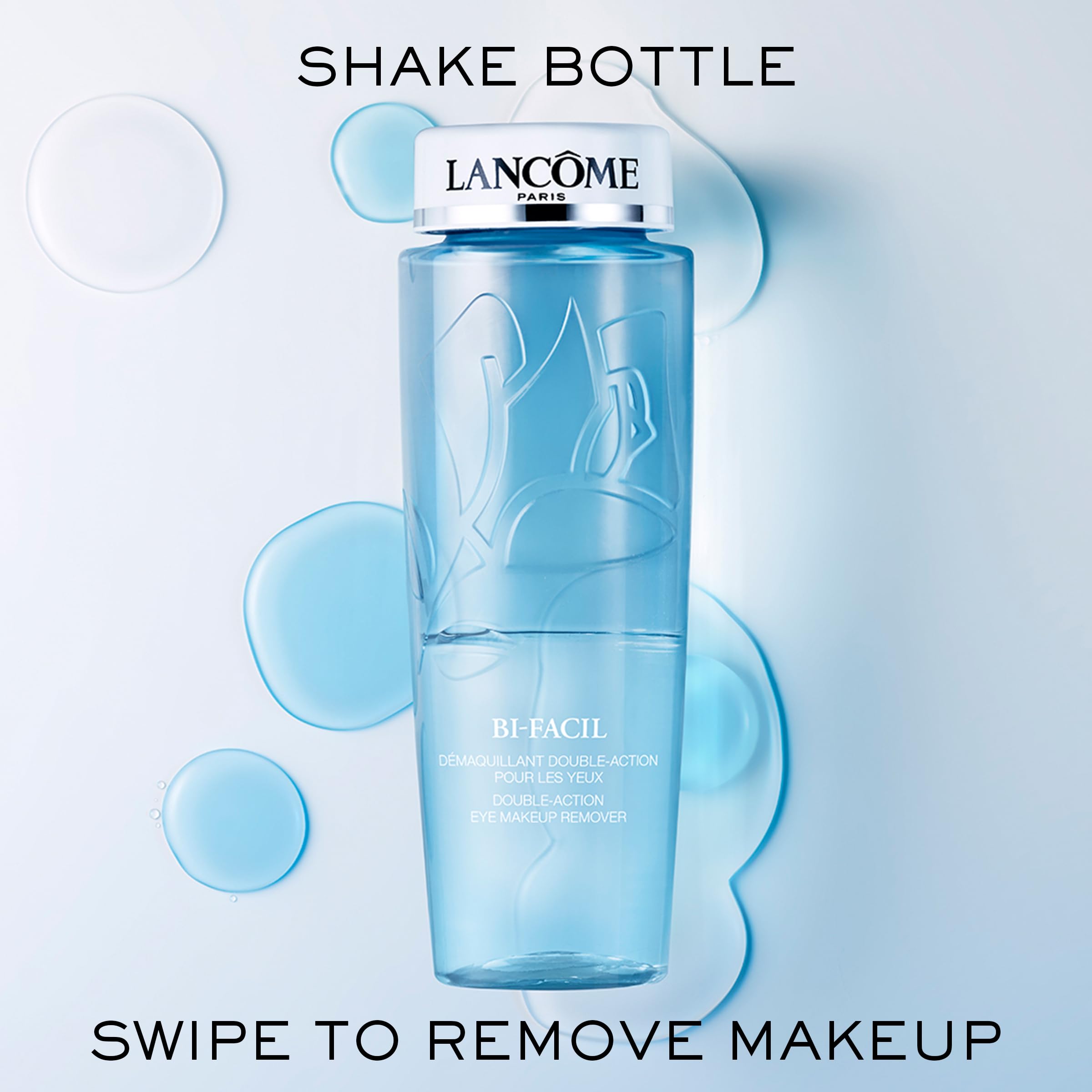 Lancôme Bi-Facil mascara removal close up shows stubborn makeup removal.