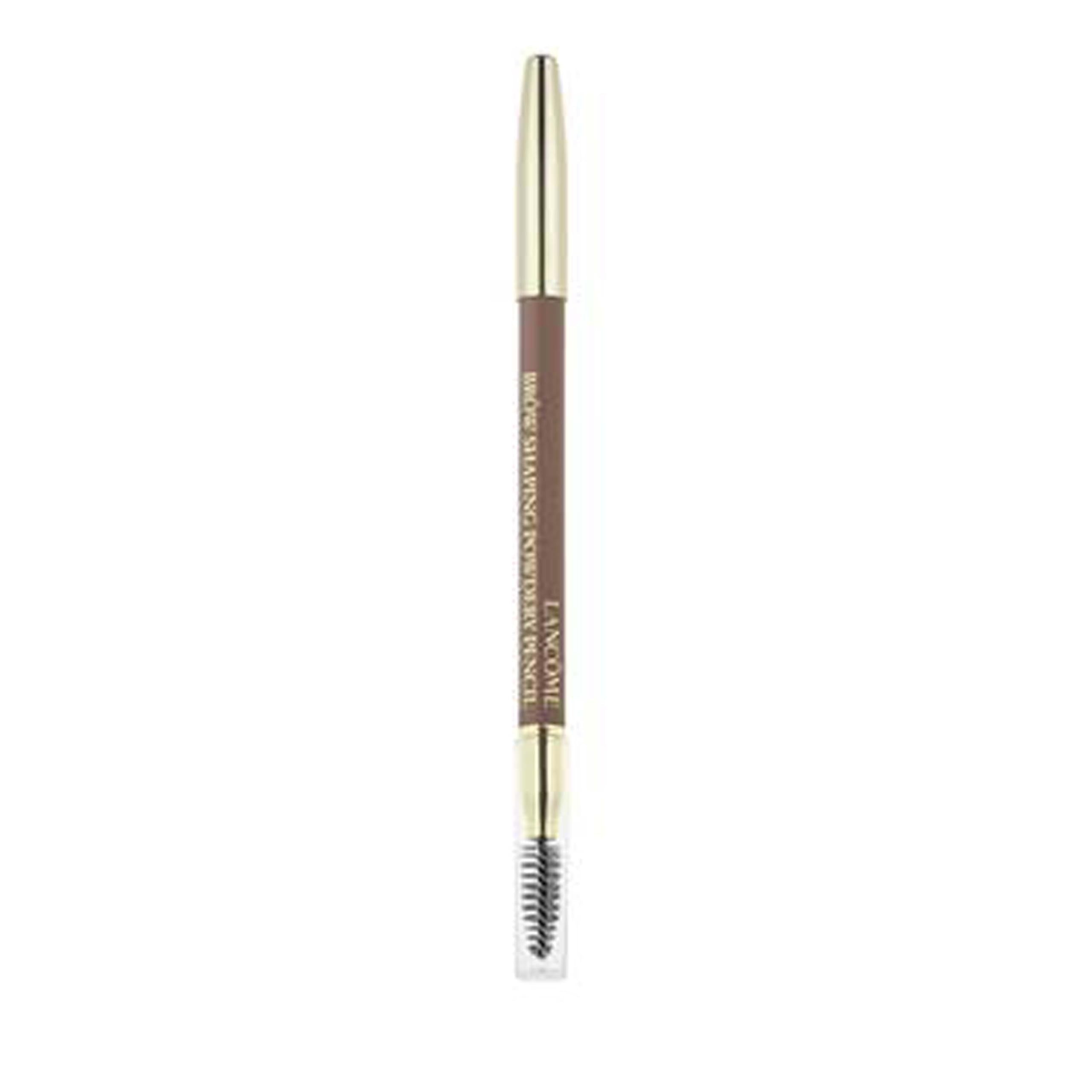 Lancôme Brow Shaping Pencil with spoolie brush applying soft strokes for shaping.