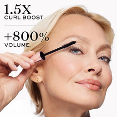 Lancôme Curl Goddess Mascara applying to lashes to show 1.5x curl boost.