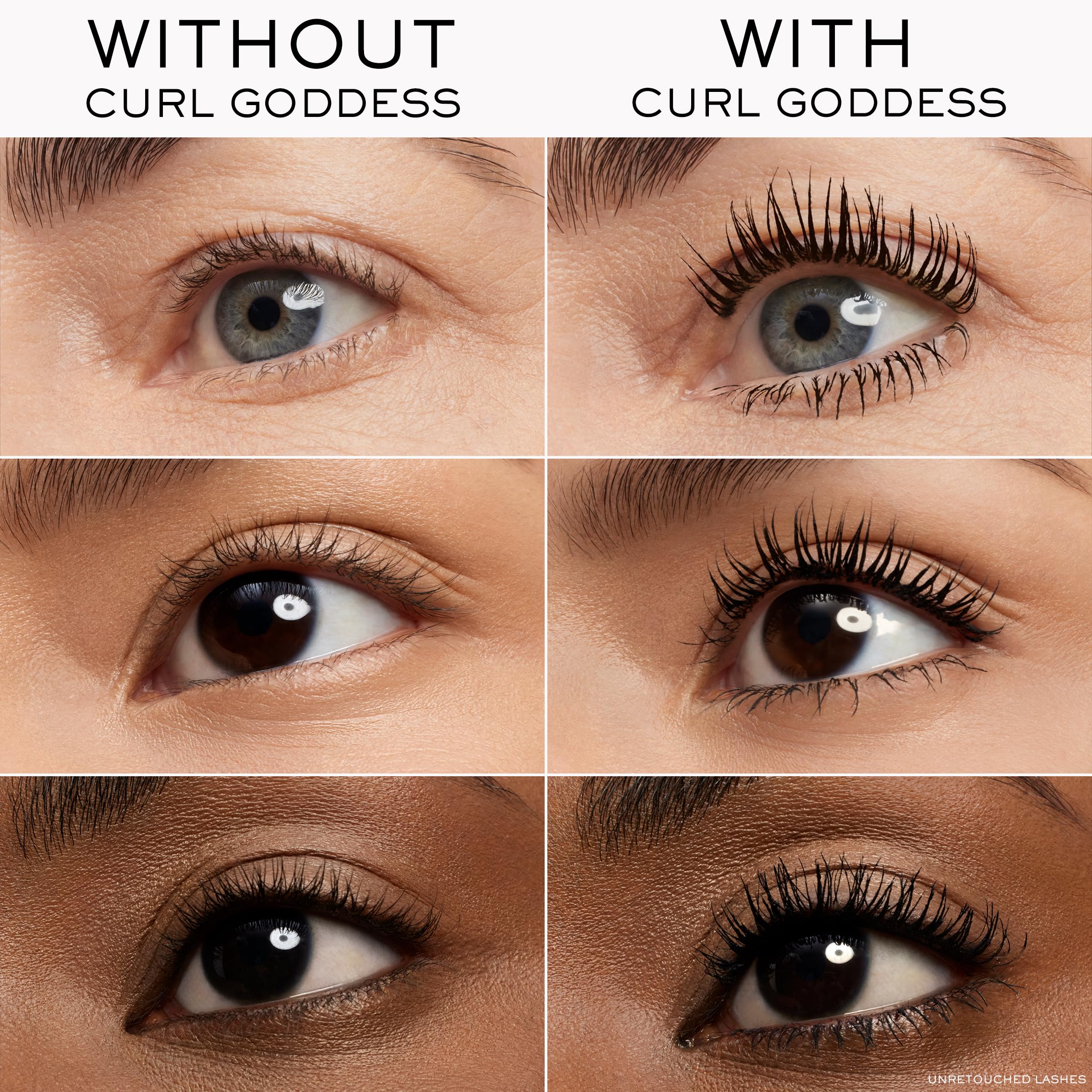 Lancôme Curl Goddess Mascara wand close-up showing curved bristles for precise application.