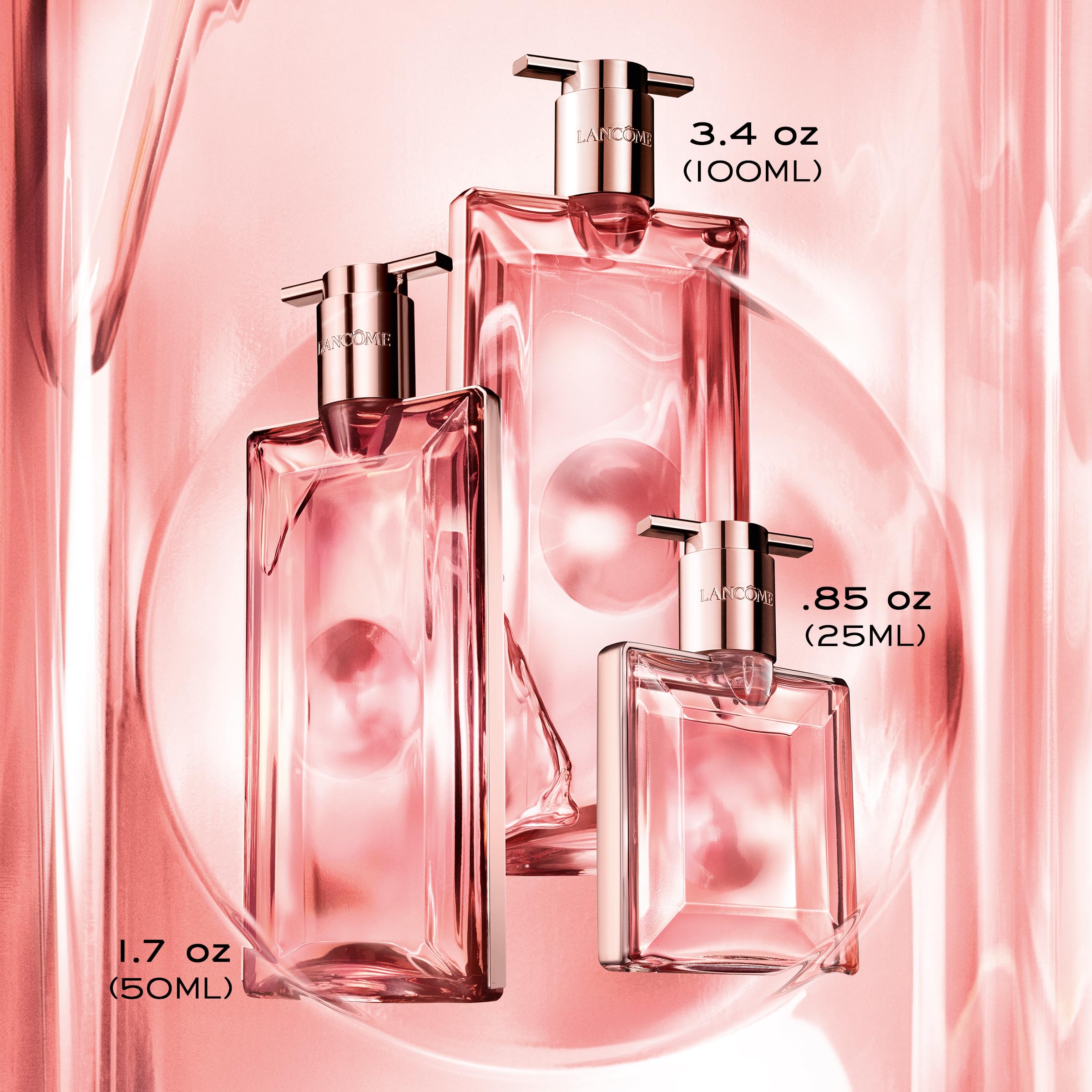 Lancôme Idôle jasmine note highlight emphasizes delicate floral elegance.