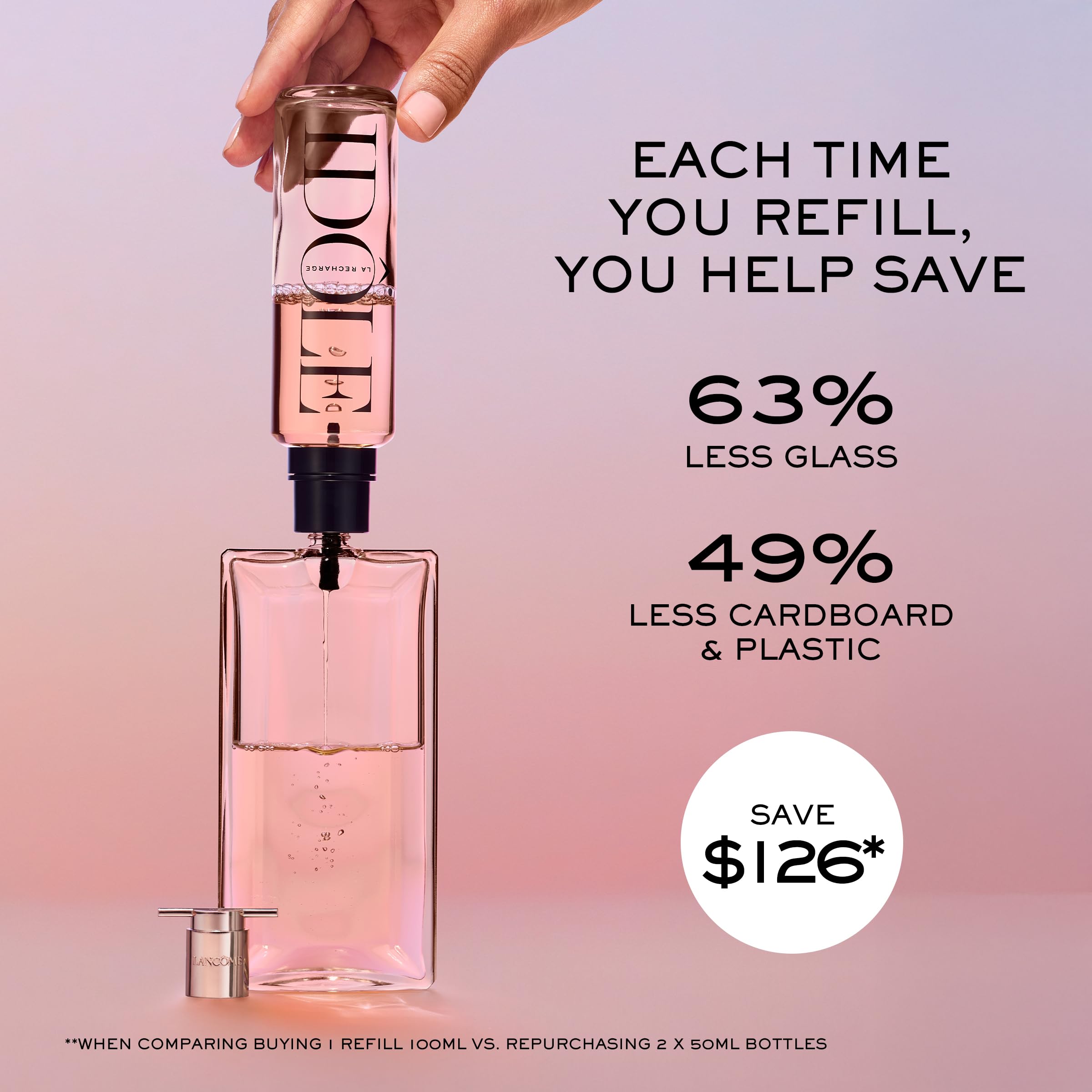 Lancôme Idôle slim bottle on vanity demonstrates portable, modern style.
