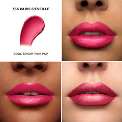 Application close-up of Lancôme L'Absolu Rouge on lips for smooth glide.
